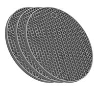 Ultra Thick 8mm Silicone Trivets for Hot Dishes Pots and Pans, Silicone Trivet Mat Hot Plates to Protect Table, Silicone Hot Pads for Kitchen Counter, Pot Holders, Grey Trivet Set of 3