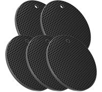 Ultra Thick 8mm Silicone Trivets for Hot Dishes Pots and Pans, Trivet Mat to Protect Table, Silicone Hot Pads for Kitchen Counter, Pot Holders - Black Set of 5