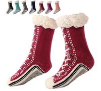 Ultra-Thick Cashmere Slipper Home Socks, Cashmere Socks for Women with Grippers, Non Slip Fleece Lined Warm Cozy Fuzzy (Red, One Size, Adult, Women, Large, Alpha, UK Footwear Size System, Medium)