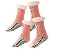 Ultra-thick Cashmere Slipper Home Socks, Women Men Non Slip Fluffy Warm Winter Socks, Soft Cozy Gift Christmas Socks (2-PC Pink, Adult, Women, One Size, Alpha, UK Footwear Size System, Medium)