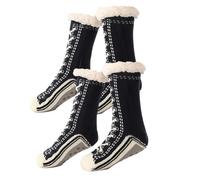 Ultra-thick Cashmere Slipper Home Socks, Women Men Non Slip Fluffy Warm Winter Socks, Soft Cozy Gift Christmas Socks (2-PC Black, Adult, Women, One Size, Alpha, UK Footwear Size System, Medium)