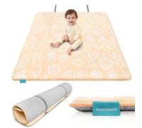 Ultra Thick Flannel Baby Play Mat for Floor, 50 x 50 Foam Playpen Mat with Elastic Band, Easy to Store, Tummy Time Mat, Splash-Resistant, Non Slip for Baby and Toddlers Infants(Beige Shell)