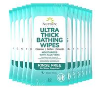 Ultra-Thick Rinse Free Bathing Wipes (12 pack) | 120 Extra Large & Thick Adult Sponge Bath Wash Cloths Requiring No Rinse - Latex, Lanolin and Alcohol Free - 12 Packs of 10 Cleansing Body Bath Wipes