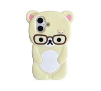 Ultra Thick Soft Silicone 3D Cartoon Glasses Bear Phone Case for Apple Japan Japanese Teddy Super Cute Lovely Adorable Creative Fun Kids Girls (Yellow, for iPhone 16)