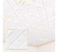 Ultra Thick White Peel and Stick Ceiling Tiles, 3D Stereo Acoustic Adhesive Wall Panels Interior, DIY Glue up Wainscoting, Easy to Cut & Install