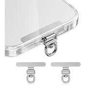 Ultra-Thin 0.007in Phone Tether Tab with 360° Swivel, Stainless Steel Curved Step for Uninterrupted Charging, Universal Lanyard Patch for iPhone Android Phone Cases (Fashion Silver*2)
