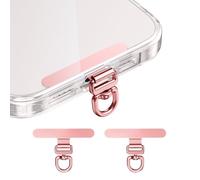 Ultra-Thin 0.007in Phone Tether Tab with 360° Swivel, Stainless Steel Curved Step for Uninterrupted Charging, Universal Lanyard Patch for iPhone Android Phone Cases (Rose Gold*2)