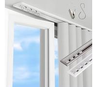 Ultra-Thin Aluminum Curtain Track 3.3ft-16.4ft Silent Ceiling Rod with Clips & Hooks White Champagne Ideal for Living Room & Room Divider 220cm/7.2ft