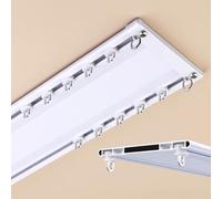 Ultra Thin Aluminum Curtain Track Set - Double Ceiling Rail for Living Room, Bedroom, Bathroom - Room Divider Track 150-400cm (White, 380cm)