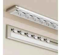 Ultra-Thin Aluminum Track Rail for Ceiling/Wall - Self-Adhesive Window Curtain Rod with Silent Rollers for Room Divider Privacy, No Drill, 115cm/3.7ft (Champagne)