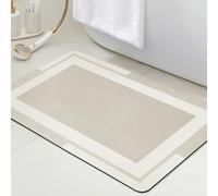 Ultra Thin Bath Mats Fit Under Door, Upgrade Backing Non Slip Bath Mat, Quick Dry Ultra Absorbent Bath Mat, Machine Washable Bathroom Rugs for Bathroom Floor, Bathtub, Kitchen, Begie, 24"x17"