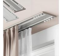 Ultra Thin Ceiling Curtain Rail, Double Curtain Rod, 1.2m/3.9ft Aluminum Sliding Curtain Track, Nano Silent Curtain Rails for Smooth Operation (Bronze)