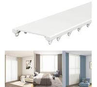 Ultra-thin Ceiling Curtain Track, Aluminum Alloy Double Curtain Track, Invisibility Curtain Rail, Heavy Duty Bay Window Curtain Track with Mute Pulley, Silent Shower Curtain Rail with Fittings(White,1