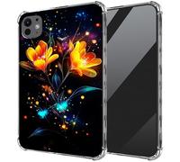 Ultra-Thin Clear TPU Case for iPad Pro 11-Inch M4 2024 (5th Generation) Transparent Anti-Slip Shockproof Protection Cover,Flowers with Glowing Fireflies