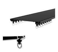 Ultra Thin Double Tracks Ceiling Mount Curtain Rail Black Aluminium Curtain Rod for Living Room & Bedroom Room Divider 220cm Size Multiple Lengths Available