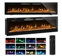 Ultra Thin Electric Fireplace 50"/60" Wall Mounted/Recessed/Freestanding Fire Heater with 12 LED Flame Color 5 Brightness Thermostat Overheat Protection Remote & Touch 750W/1500 (Black, 50inch/127cm)