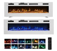 Ultra Thin Electric Fireplace 50"/60" Wall Mounted/Recessed/Freestanding Fire Heater with 12 LED Flame Color 5 Brightness Thermostat Overheat Protection Remote & Touch 750W/1500 (White, 60inch/152cm)