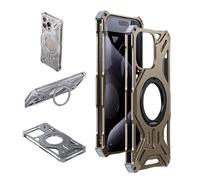 Ultra-Thin Frameless Aluminum Alloy Case for iPhone 16 Pro Max/16 Pro/16, Slim & Lightweight, Compatible with MagSafe, Hollow Design, Magnetic Kickstand for Car Mount(Gold,16 Promax)