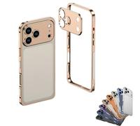 Ultra-Thin Metal Bumper Case with Detachable Lens Protector Stand, Shockproof Cooling Design for iPhone 17 Pro Max, Multiple Colors (17 air,golden)