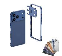 Ultra-Thin Metal Bumper Case with Detachable Lens Protector Stand, Shockproof Cooling Design for iPhone 17 Pro Max, Multiple Colors (17 pro,dark blue)