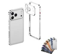 Ultra-Thin Metal Bumper Case with Detachable Lens Protector Stand, Shockproof Cooling Design for iPhone 17 Pro Max, Multiple Colors (17 pro,Silver)