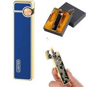 Ultra-Thin Metal Grinding Wheel Lighter, Slim Soft Flame Reusable Butane Gas Lighter, Portable Metallic Travel Lighter for Candle and Camping Gift