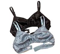 Ultra Thin Natural Silk 2PCS Smooth Double Sided Mulberry Silk Bra Soft Wireless Daily Bralette Support Bras For Women(Black Gray,L)