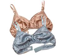 Ultra Thin Natural Silk 2PCS Smooth Double Sided Mulberry Silk Bra Soft Wireless Daily Bralette Support Bras For Women(Brown Gray,XL)