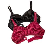 Ultra Thin Natural Silk 2PCS Smooth Double Sided Mulberry Silk Bra Soft Wireless Daily Bralette Support Bras For Women(Black Red,XL)