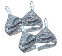 Ultra Thin Natural Silk 2PCS Smooth Double Sided Mulberry Silk Bra Soft Wireless Daily Bralette Support Bras For Women(Grey,3XL)
