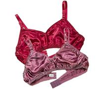Ultra Thin Natural Silk 2PCS Smooth Double Sided Mulberry Silk Bra Soft Wireless Daily Bralette Support Bras For Women(Red Purple,L)