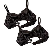 Ultra Thin Natural Silk 2PCS Smooth Double Sided Mulberry Silk Bra Soft Wireless Daily Bralette Support Bras For Women(Black,L)