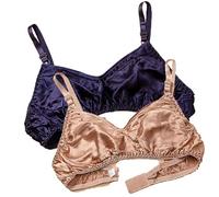 Ultra Thin Natural Silk 2PCS Smooth Double Sided Mulberry Silk Bra Soft Wireless Daily Bralette Support Bras For Women(Blue Brown,XXL)