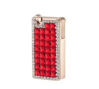 Ultra-thin portable butane lighter windproof metal flip gift for men and women(Red a)
