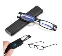 Ultra thin Reading Glasses +2.5 TR90 Thin Optics Lightweight for Men Women, Blue Light Blocking Compact Computer Readers Anti Eyestrain Folding Glasses with Portable Stretchable Flat Slim Case Black