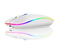 Ultra-thin RGB Rechargeable Wireless Mouse 1600 DPI Dual Mode Bluetooth 5.0+2.4GHz, Silent Click, 3 DPI Levels (800/1200/1600), Ambidextrous Design, LED Light, Compact Size (White)
