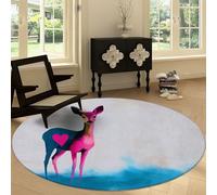 Ultra-Thin Washable Round Rug 120 cm, Abstract Art Circle Area Rugs for Bedroom Entryway Animal Deer Pink Heart Non Slip Non Shedding Low Pile Carpet for Living Room Bathroom Kitchen