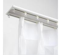Ultra Thin White Ceiling Double Track Curtain Rod Set 2.2ft-19.6ft Adjustable Bay Window Double Ra 220cm (2 x 110cm) for Smooth Sliding Curtains