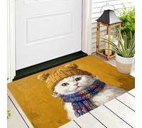 Ultra Thin Winter Adorable Pets Doormat, 80x120cm Washable Front Door Rug for Entryway, Dirt Trapper, Pearl White Cat Waterproof Entrance Rugs, Non-Slip Rubber Backing Welcome Mat for Inside House