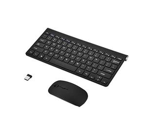 Ultra Thin Wireless Keyboard + Mouse Combo, Portable 2.4G Whisper-quiet Compact Computer Accessories For Tablet Laptop Desktop Intelligent Televisions (Black)