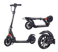 Ultra Wide Big Wheels Adult Kick Scooter with Disc Handbrake - Foldable & Height Adjustable | 330lbs Capacity Commuter Scooter for Teens, and Unisex Riders - Black