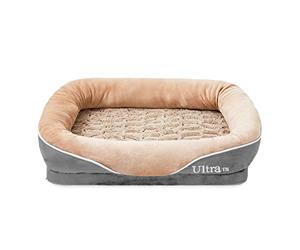 UltraByEasyPeasyStore Small Grey and Brown Memory Foam Dog Bed Orthopaedic Beds Ideal Cushion for Crates Machine Washable Cover Luxury Soft Snuggly Couch Orthopedic Mattress Sofa Plush Fleece