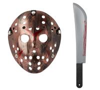 UltraByEasyPeasyStore Ultra Scary Halloween Hockey Mask - Horror Costume & Adults and Kids - Halloween Parties and Events - Perfect Scary Costume Accessory - Serial Killer - Bronze Mask and Machete