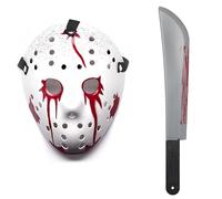 UltraByEasyPeasyStore Ultra Scary Halloween Hockey Mask - Horror Costume & Adults and Kids - Halloween Parties and Events - Perfect Scary Costume Accessory - Serial Killer -Bloodied Mask and Machete