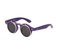 UltraByEasyPeasyStore Ultra Small Round Steampunk Flip Up Sunglasses - UV400 Protection, Unisex Retro Design with Polycarbonate Lenses for Men & Women - Purple with Black Lenses
