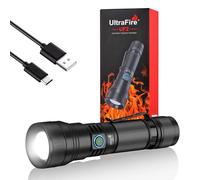 ULTRAFIRE 1500 Lumens Rechargeable LED Torch, Zoomable 5 Modes Tactical Torch, USB-C Bright Portable Flashlight for Camping, Security, Law Enforcement, Emergency, UF2