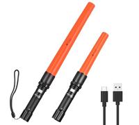 ULTRAFIRE 2 Pack Traffic Wand Rechargeable 619 Lumen LED Torch, 3 Modes Signal Wand Safety Flashlight with Red Flashing Mode for Traffic Control, Aircraft Marshaling, Outdoor Camping, UF-805