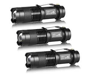 ULTRAFIRE 3 Pack Ultrafire Mini Flashlights Focus Adjustable Sk68 Single Mode Tactical Led Flashlight, Ultra Bright 300 LuMen's Torch