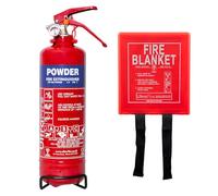 UltraFire Fire Safety Bundle - 1kg Powder Fire Extinguisher and 1.0m x 1.0m Hard Case Fire Blanket | For Homes, Caravans, Boats, Workshops | Dry Powder Extinguisher and Fire Blanket - 5 Year Warranty