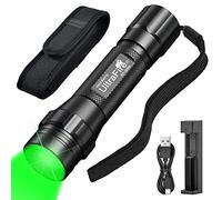 ULTRAFIRE Green Light Flashlight, Zoomable LED Green Hunting Light, 520-530nm, 500 Lumen, 200 Yards, Waterproof, Durable Aluminum, Rechargeable Lithium-ion, Tactical, Night Hunting